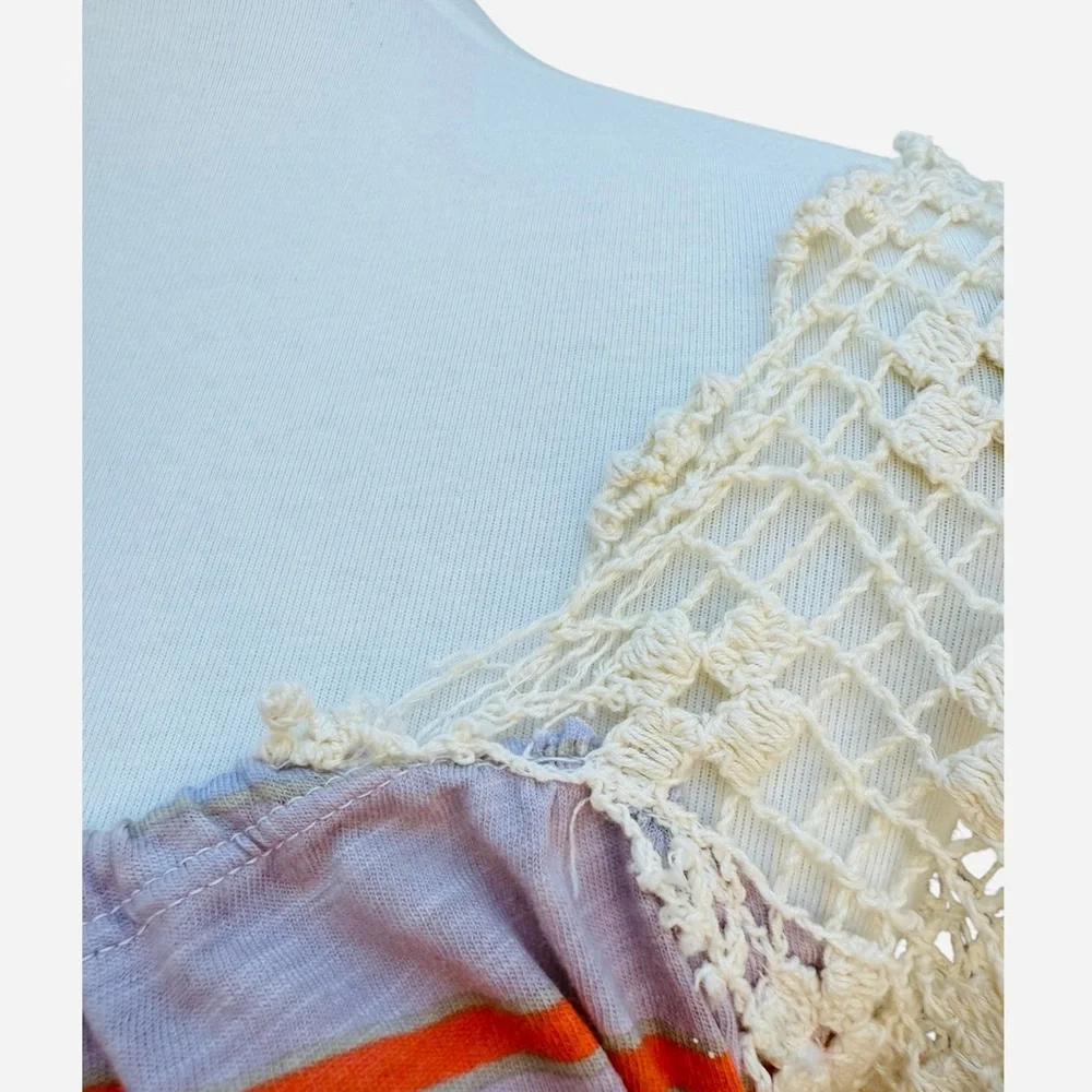 Free People Women’s S Aruba Crochet Striped Bohemian Hippie Festival Crop Top - Picture 11 of 12